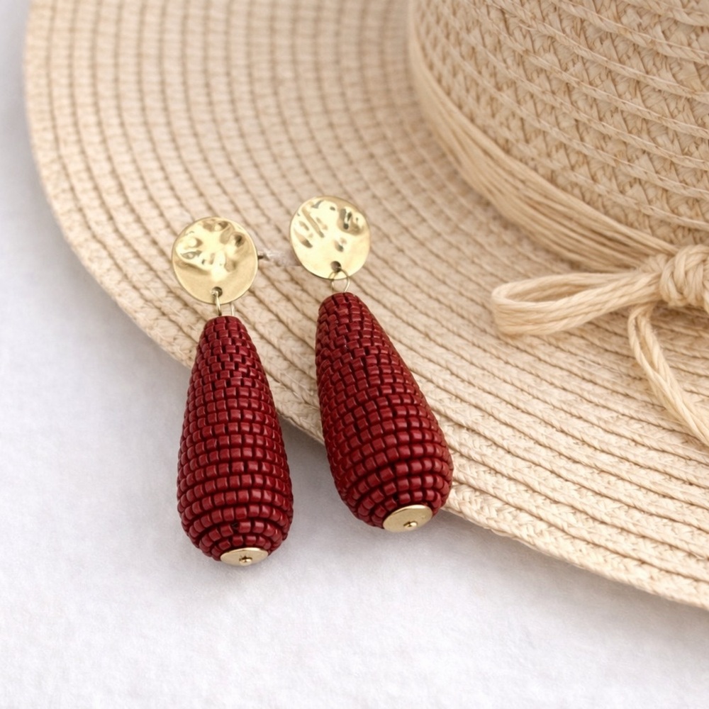 LOFT Smoked Paprika Beaded Drop Gold Tone Post Earrings